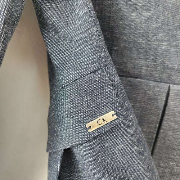 Calvin Klein Navy Blue Button Front Blazer Jacket Linen Blend Petite 2 (2P) - Picture 4 of 8